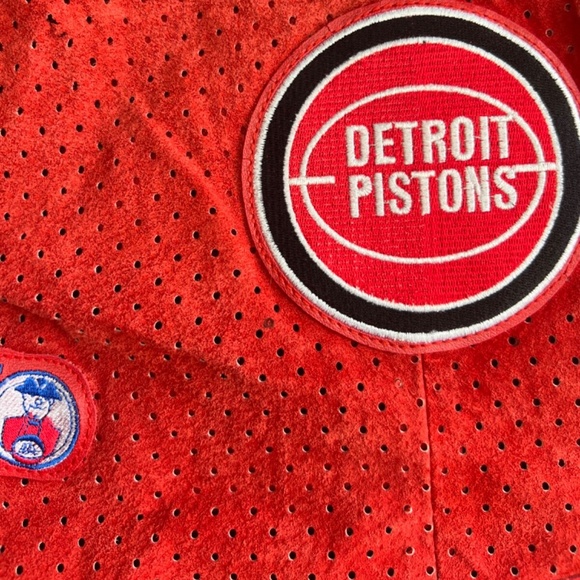 Vintage Jeff Hamilton NBA Patch Red Leather & Suede Sports Shirt XL - Picture 6 of 12